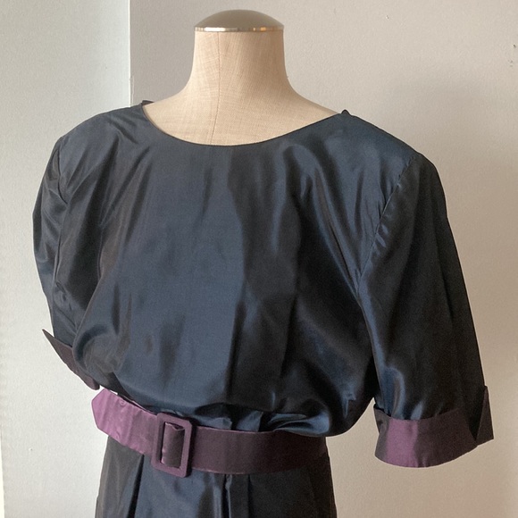 Taffeta navy & purple belted dress NWT - Picture 2 of 7
